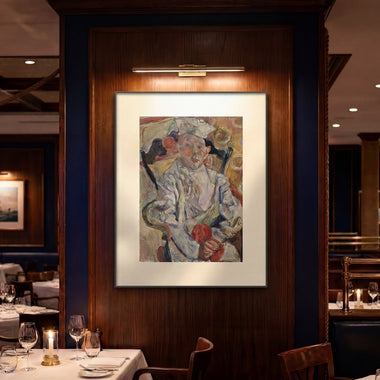 Framed Inkposter art display in an elegant restaurant interior