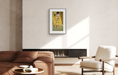 InkPoster displaying romantic artwork on a color ePaper art display in a modern bedroom interior
