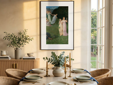 InkPoster displaying green-themed artwork in a modern interior on a color ePaper display