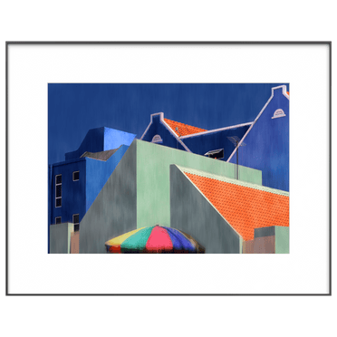 Colorful modern architecture artwork displayed on InkPoster