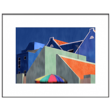 Colorful modern architecture artwork displayed on InkPoster