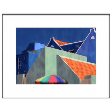 Colorful modern architecture artwork displayed on InkPoster